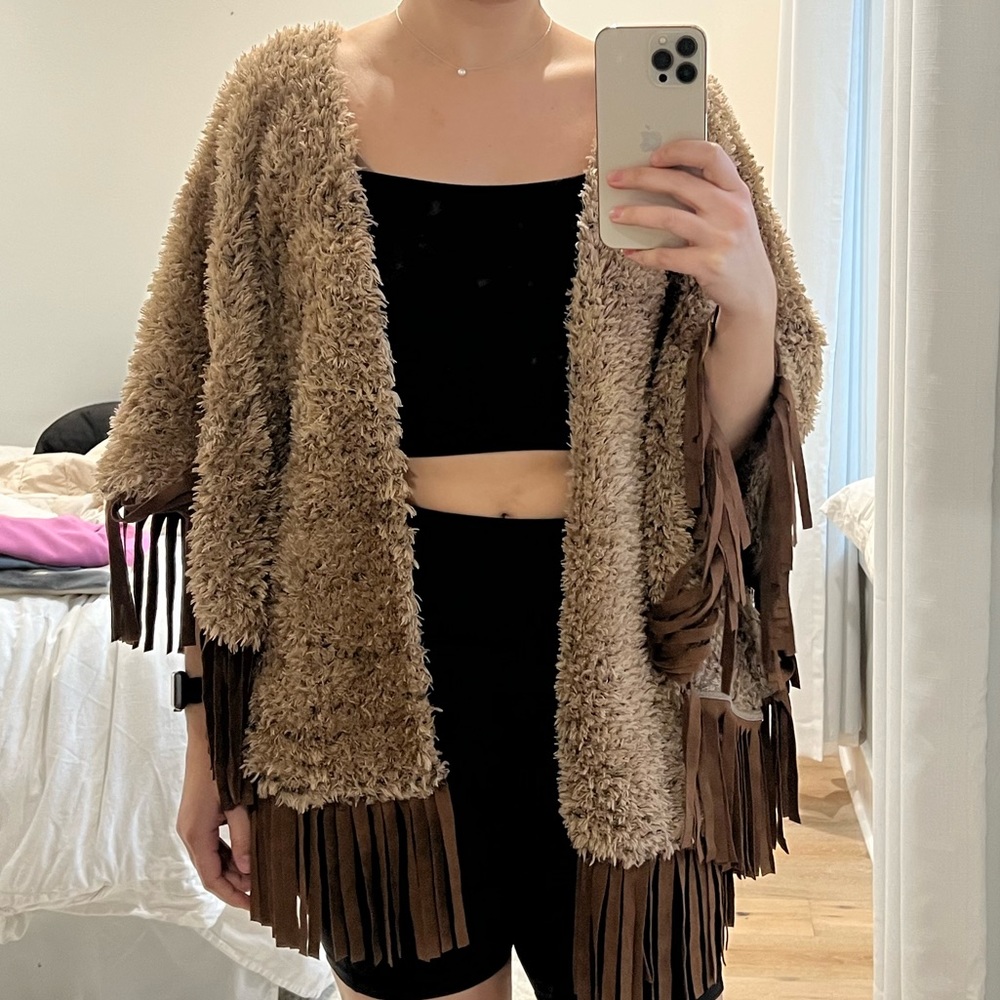 Astars open cardigan with faux suede trim